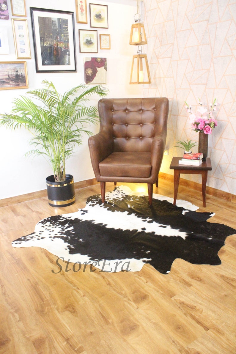 Large Cowhide Rug Black and White, Cow Hide Area Rug, Brazilian Cow