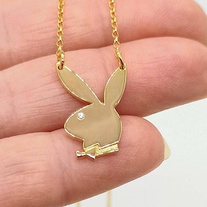 Gold Play Bunny Necklace 18K Vintage Style Playboy Jewelry Gift for her Best friend gift idea