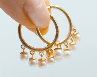 Perlen Hoop Ohrringe Baumeln Huggie Creolen Perle Tropfen Ohrringe Gold Geschenk für sie
