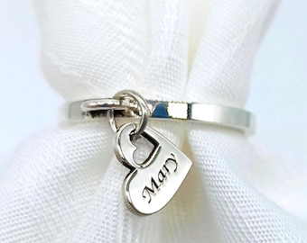 Custom Name Heart Ring Dangle, Personalized Jewelry Gift for Her, Birthday, Christmas, Promise, Anniversary  gifts