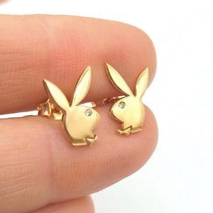 Play Bunny Earrings Gold Playboy Jewelry Gift for her, for him, Fashionable Valentines day gifts for men & for women