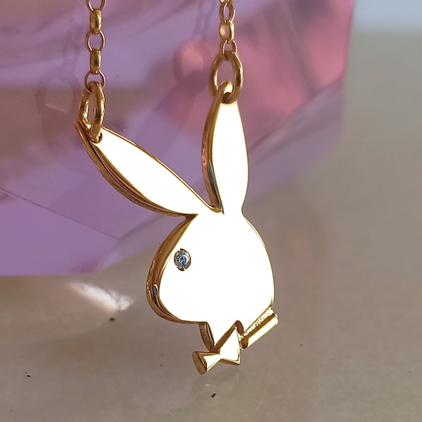 Gold Play Bunny Necklace 18K gold Vintage Style Playboy Necklace Best gift  Valentines day Best Friend Gifts for her