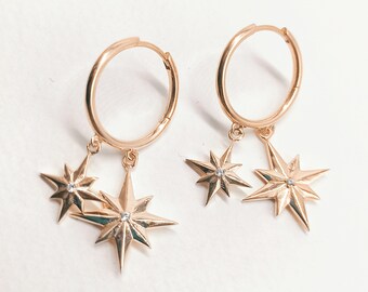 North star hoop earrings Gold star earrings 14K gold plated 925 sterling silver Christmas gift Gift for her