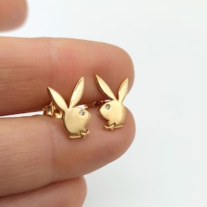 Gold Bunny Earrings Studs 18K Gold/ Sterling Silver Playboy Inspired Gift for her, him Best friends gifts idea