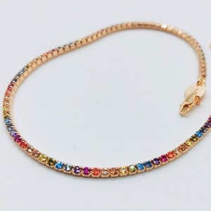 マルチカラー テニスチェーン ブレスレット 2 mm 18K ゴールド スターリングシルバー 親友へのギフトアイデア ガールフレンドへのギフト