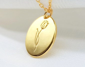 Gold Tulip Necklace Birth Flower Jewelry Best Gift