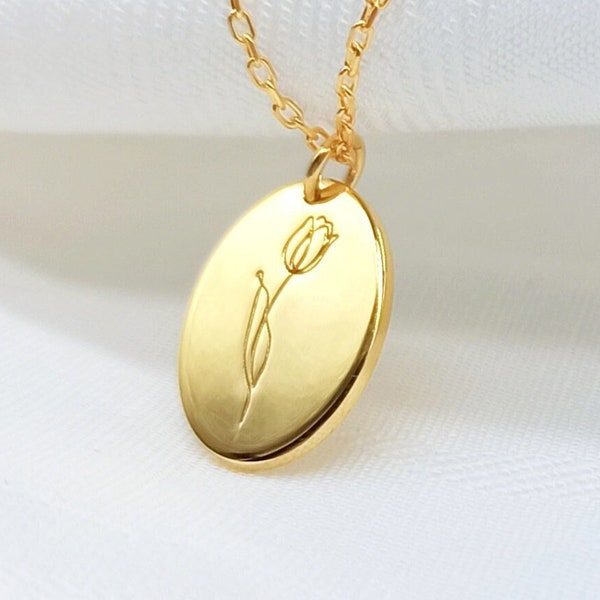 Gold Tulip Necklace Birth flower Vintage style 18K gold plated  Gift for her Birthday gifts