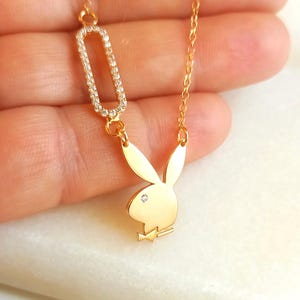 Gold Playboy Bunny Necklace Paperclip Jewelry Gift for her Valentines day, Birthday, best friends gifts