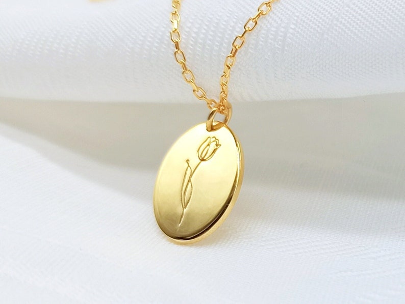 Gold Tulip Necklace Birth flower Vintage style 18K gold plated Gift for her Birthday gifts image 1