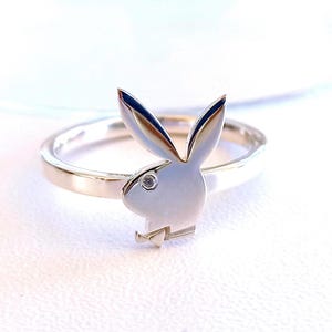 Bunny Ring Sterling Silver Playboy Vintage inspired Jewelry Valentines day best friend gift idea, Birthday gift for her