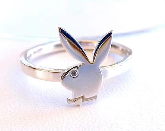 Bunny Ring Sterling Silver Playboy Vintage inspired Jewelry Valentines day best friend gift idea, Birthday gift for her
