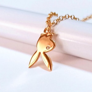 Tiny Playboy Bunny Necklace 18K Gold Upside Down Charm Minimalist Jewelry Gift For Her, Best Friend Gift Idea