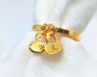 Heart Initial Ring 18K Custom Name Personalized Jewelry Family Tree Gift for her Christmas, Birthday, Mother Day gifts