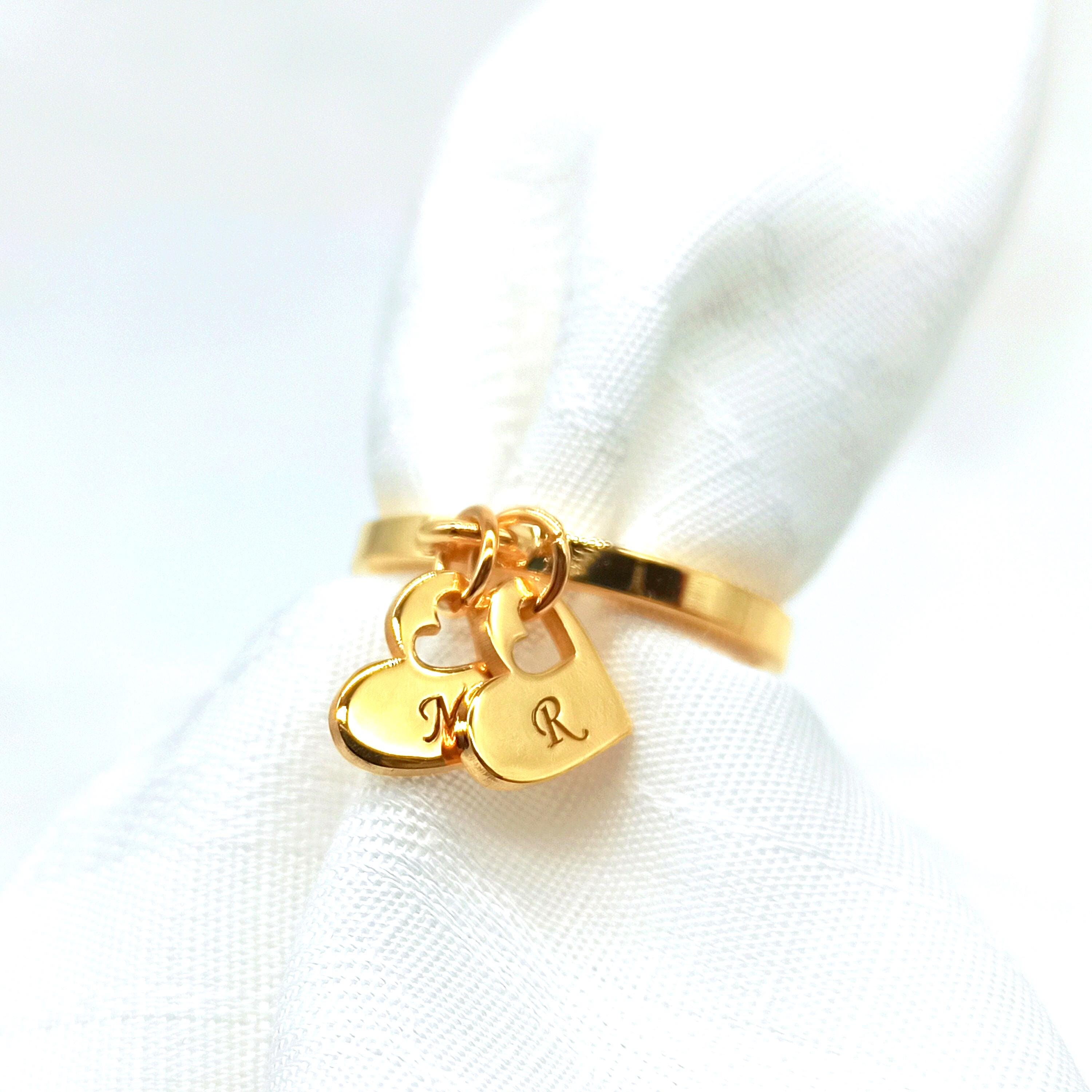 2 Heart initial Ring Personalized Custom fidget ring, Gift for her birthday, Anniversary, Promise ring idea