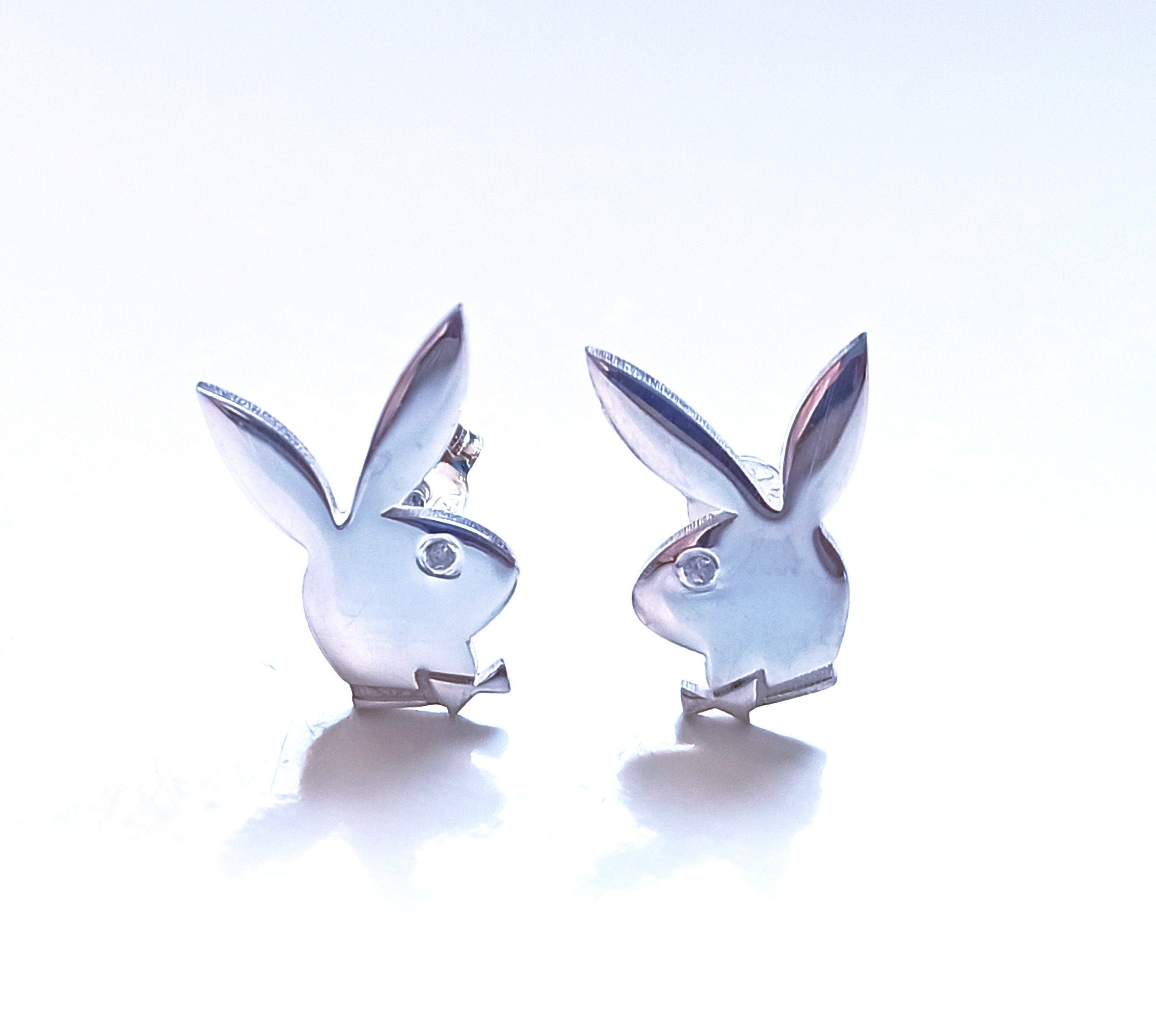 Gold Bunny Earrings Studs 18K Gold/ Sterling Silver Playboy