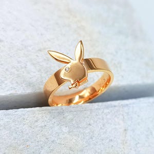 Gold Bunny ring 18K Vintage Style Playboy Jewelry Gift for her, Christmas, Birthday, Valentines day best friends gifts