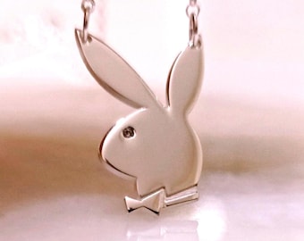 Play Bunny Necklace Sterling silver Playboy Jewelry Gift for her, Valentines day, Best friends gifts