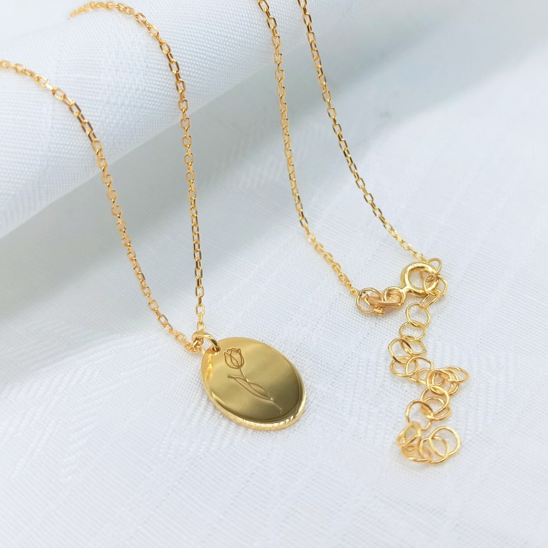 Gold Tulip Necklace Birth flower Vintage style 18K gold plated Gift for her Birthday gifts image 2