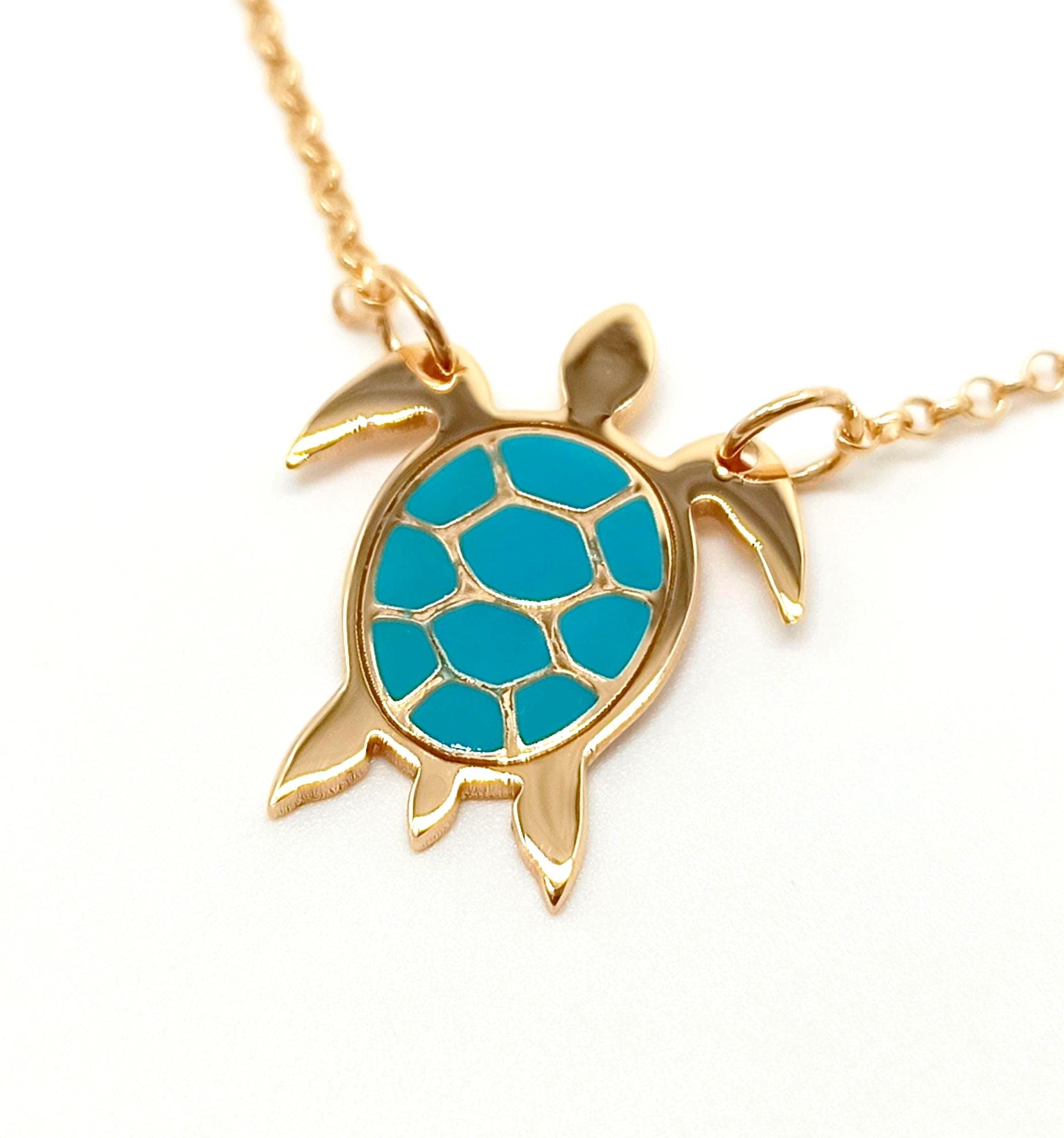Collana Donna Con Ciondolo Tartaruga - Design Colorato Turchese E Marrone - Gioiello Originale Per Feste E Club - 3