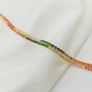 Gold tennis necklace rainbow CZ  necklace 15.5 inches 14K gold plated 925 silver Gift for her Mother day gift