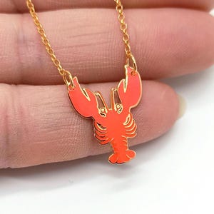 Lobster Necklace, Lobster Charm Pendant, Crayfish Enamel Minimalist Jewelry Gift for her