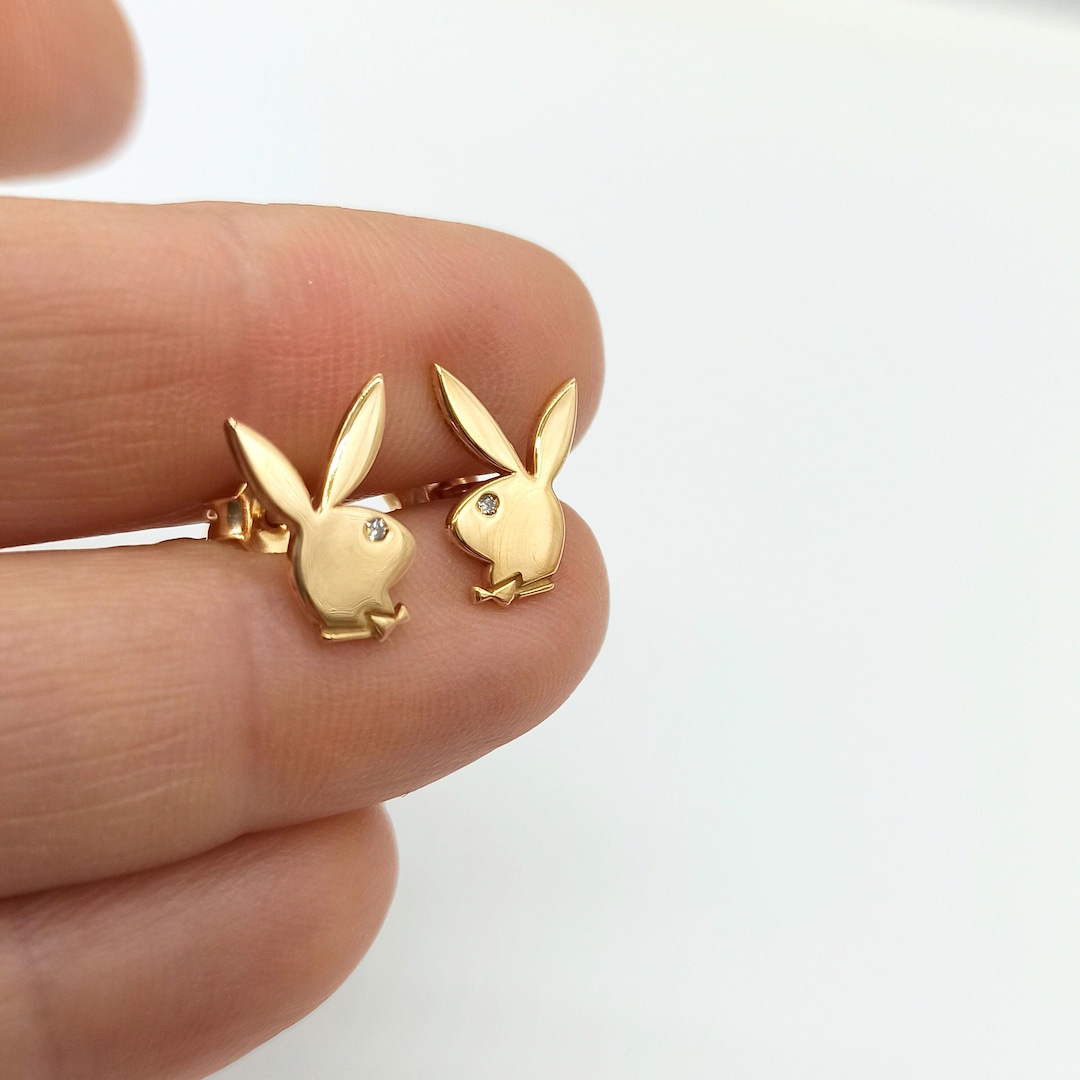 ピアス MEDM x PLAYBOY Money Lucky Earrings jewelry R unisexual Diamond Playboy Bunny Stud Earrings Gold 10k, Small Yellow