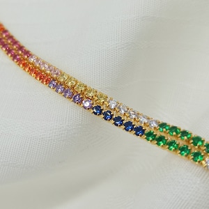 Collar de tenis arcoíris bañado en oro de 14 quilates sobre plata de ley Regalos para ella