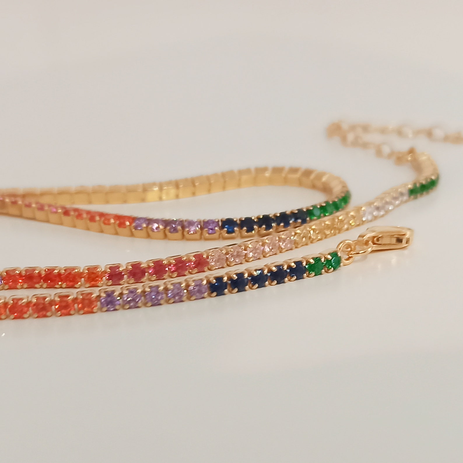 Rainbow Tennis Necklace 14K Gold Plated 925 Silver 15.5 in Etsy