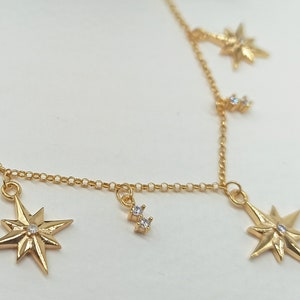 Kleine Sterne Halskette Gold Multi-Star-Halskette Nordstern-Halskette 14K vergoldetes 925 Sterlingsilber NICHT TÜRBEN Geschenk für Sie