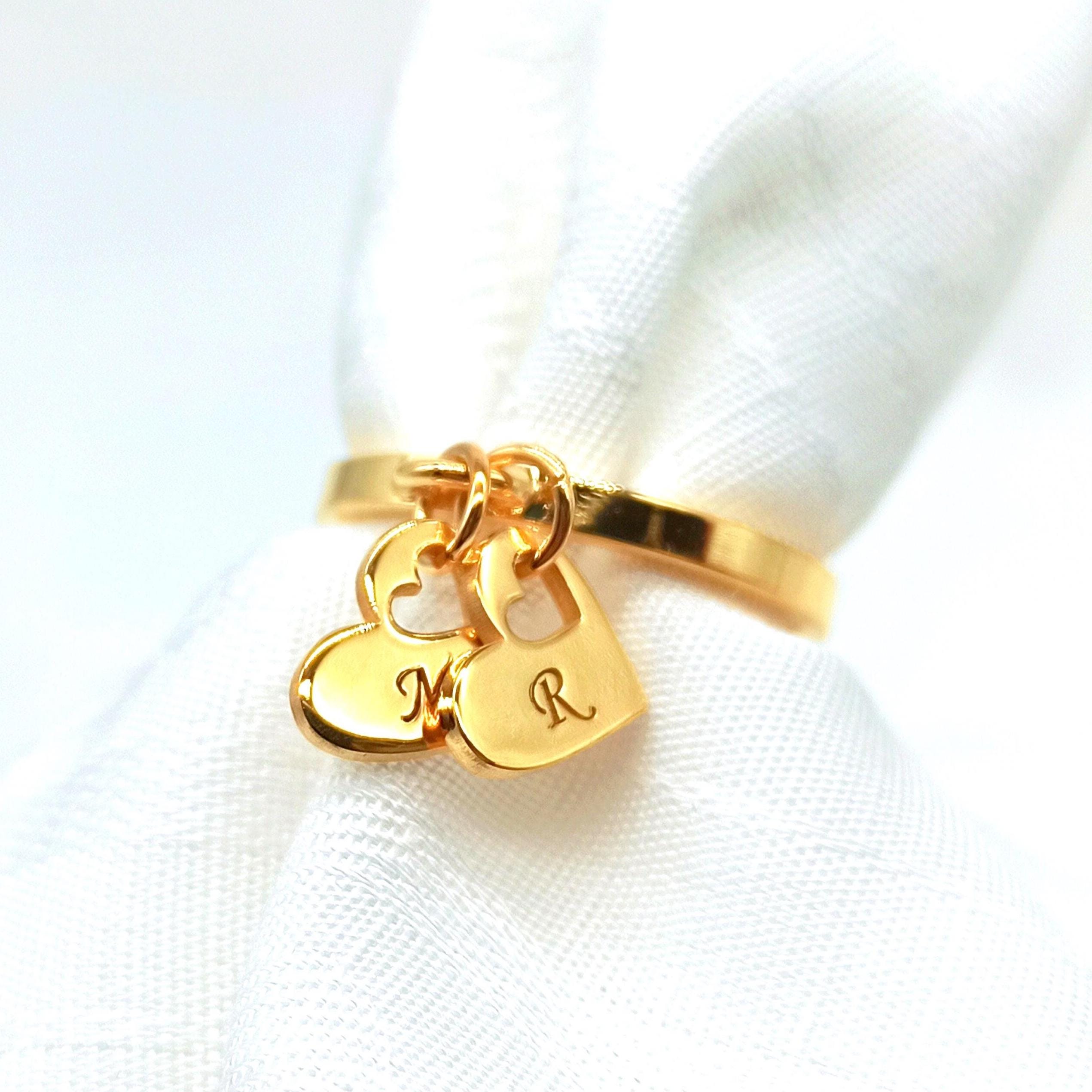 2 Heart initial Ring Custom Name fidget ring, Personalized Jewelry Gift for her birthday, Christmas, Anniversary, Promise ring idea