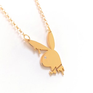 Gold Bunny Necklace Drippy Vintage Playboy style Best friend gift Boyfriend gift idea Gift for him & for her
