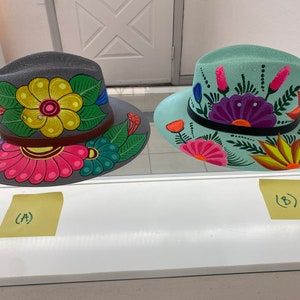 Hand painted detailed, vibrant, colorful flowers fedora hat