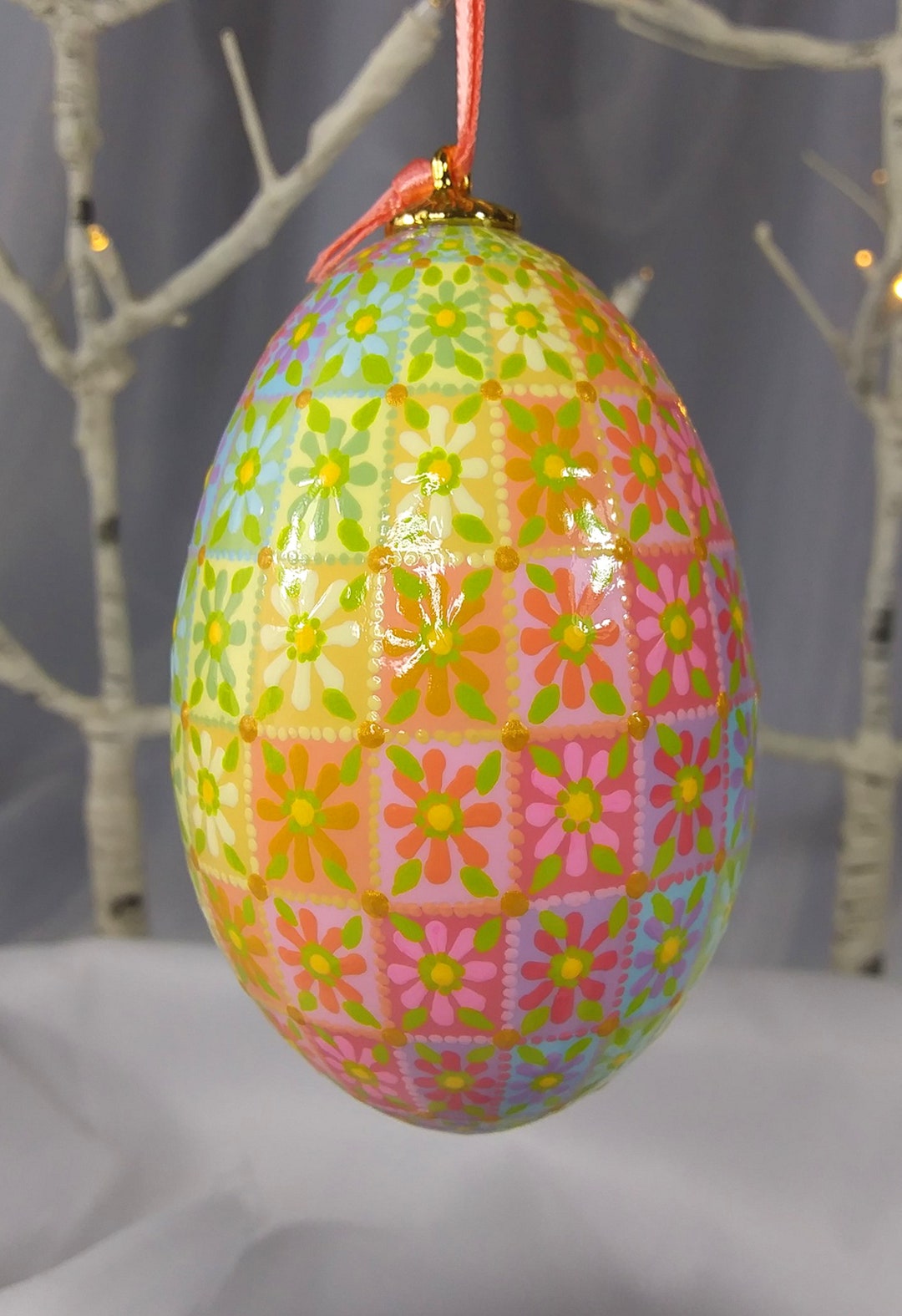 Bright and Colorful Square Floral Decorated Ceramic Goose