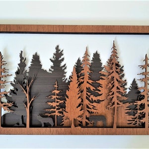 File digitale Foresta a strati di legno, Foresta luminosa CNC-DXF-SVG, Modello di taglio laser di pino della foresta, Silhouette digitale, Arte murale multistrato a 8 alberi