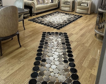 Tappeto patchwork in pelle di mucca fatto a mano, decorazione per l'ingresso