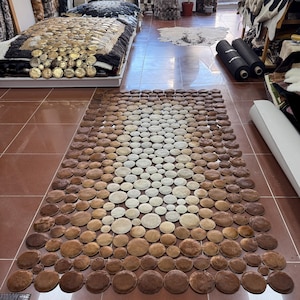 Tapete artesanal em couro bovino, tapete rústico grande para sala de estar, decoração de luxo para casa, tapete de couro grande para casa de campo, presente de Natal