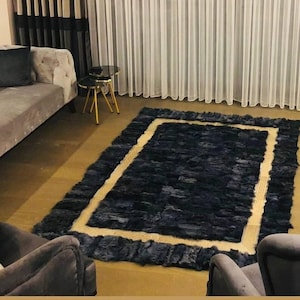 Luxury Black Sheepskin Rug, Handmade Cowhide Area Rug for Living Room, , Home Decor, Eco Friendly Sheepskin Rug, Perfect Valentines Day Gift