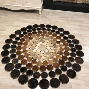 Handmade 100% Natural Cowhide Rug, Area Rug, Round Cowhide Rug, Hair on Leather Cowhide Carpet, Handmade Patchwork Area Rug,