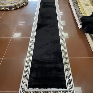 Plush Runner Hallway Carpet, Runner Carpet, Black Carpet, Luxury Soft Carpet, Handmade Carpet