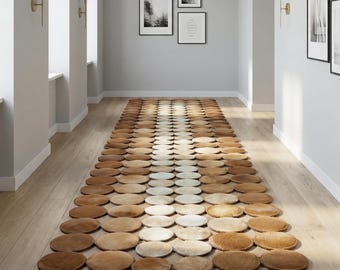 Brown and Cream Cowhide Patchwork Carpet, Handmade Leather Area Rug, Luxury Rustic Home Decor