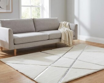 White Plush Rug for Living Room, Cozy White Handmade Carpet, Soft Bedroom Decor