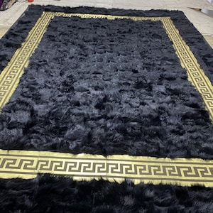 Alfombra de piel de oveja negra hecha a mano, alfombra decorativa de piel de oveja auténtica, estilo escandinavo, gran idea de decoración, regalo de Navidad.