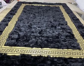 Handmade Black Sheepskin Rug, Genuine Leather Sheep Skin Fur Decorative Area Rug, Scandinavian Style, Great Decor Idea, Christmas Gift