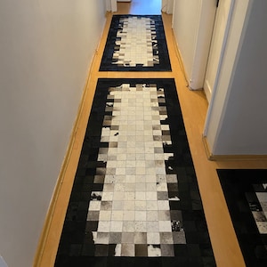 Handcrafted Cowhide Runner Rug, Hair Leather, Modern Home Decor