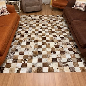 Handmade Leather Patchwork Carpet for Living Room & Bedroom, Unique Hair on Hide Area Rug, Premium Cowhide Rug, Unique Valentines Day Gift