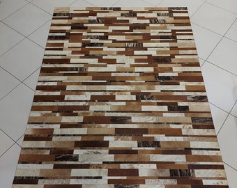 Handmade Cowhide Area Rug, Natural Leather Hair on Hide