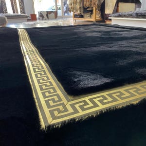 Schwarz Gold Plüsch Teppich, Modernes Schlafzimmer oder Wohnzimmer Teppich, Bio Gemütlicher Haus Teppich, Weicher Luxus Teppich, Weihnachtsgeschenk, Geburtstagsgeschenk