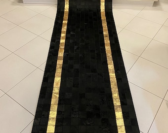 Tappeto patchwork in pelle di mucca fatto a mano, tappeto da corridoio in pelle