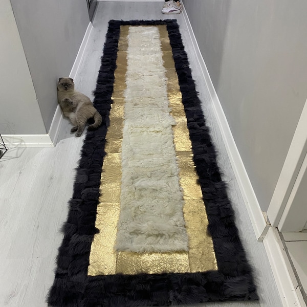 Sheepskin Runner Rug, Area rug 4x7, Long Hair Sheepskin Rugs, Plush Sheepskin Rug, Scandinavian rugs, Cowhide Carpet, Rugs for Bedroom