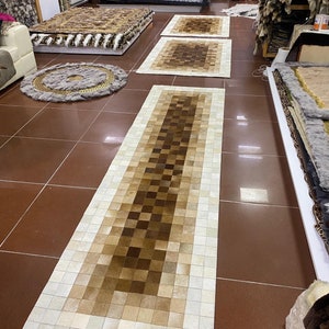 Handmade Cowhide Rug, Tricolor Cowhide Rug For Living Room, Cow Skin Area Rug, Luxury Hallway Carpet, Unique Home Decor, Christmas Gift